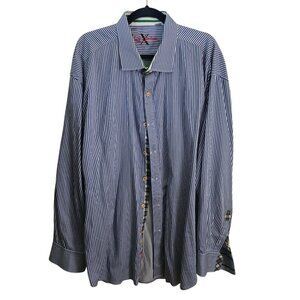 Robert Graham 100% Cotton Blue Striped Plaid Trim Button Down Shirt Size 4XL